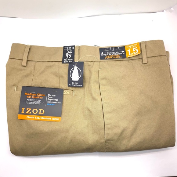 IZOD Madison Chino With Flex Support No Iron Classic Leg waistband stretch 34x32 - Picture 3 of 3